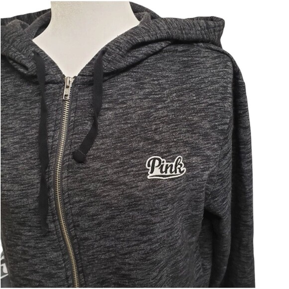 VS PINK Gray LOVE PINK back spell out oversized long line Hoodie Size XS-M - Picture 7 of 8